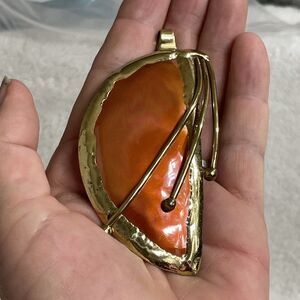 Avalaya Orange Cresent Moon Ethnic Brass Copper Pendant LARGE